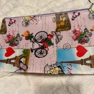 Lavender Paris-Themed Zip Pouch with Bicycle & Hearts